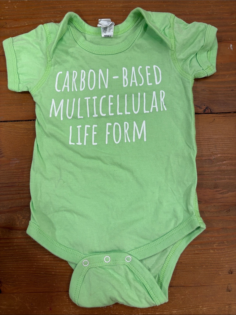 EUC Light Green biology baby onesie size 6 months